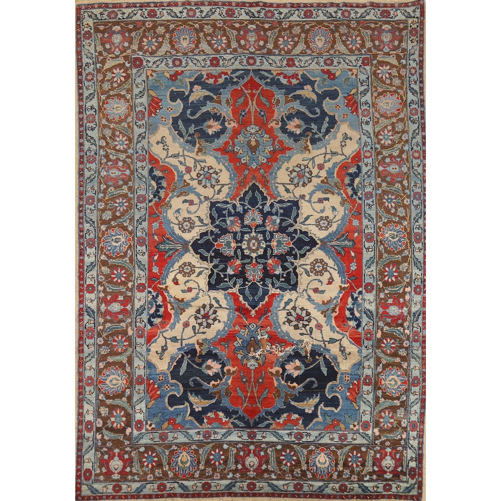 Medallion Tabriz Oriental Vintage Area Rug Hand-Knotted Wool Carpet - 6'7"x 9'7"