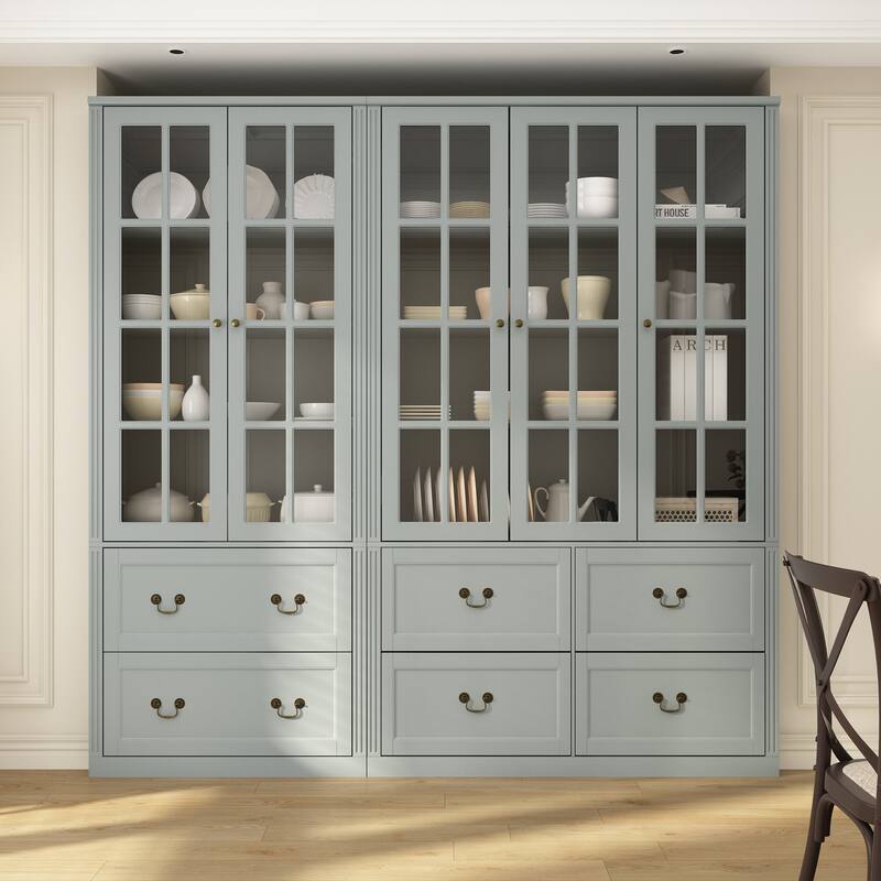 78.7" Combo Buffet Bookcase Storage Cabinet Glass Bookshelf Display