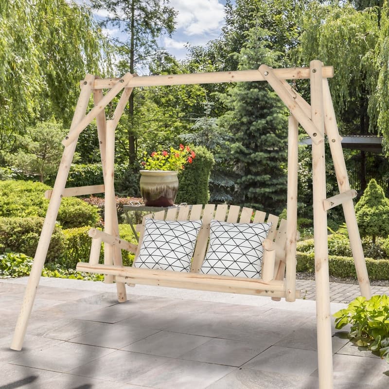 6.5ft Outdoor Wood Porch Swing with Stand - N/A - Natural