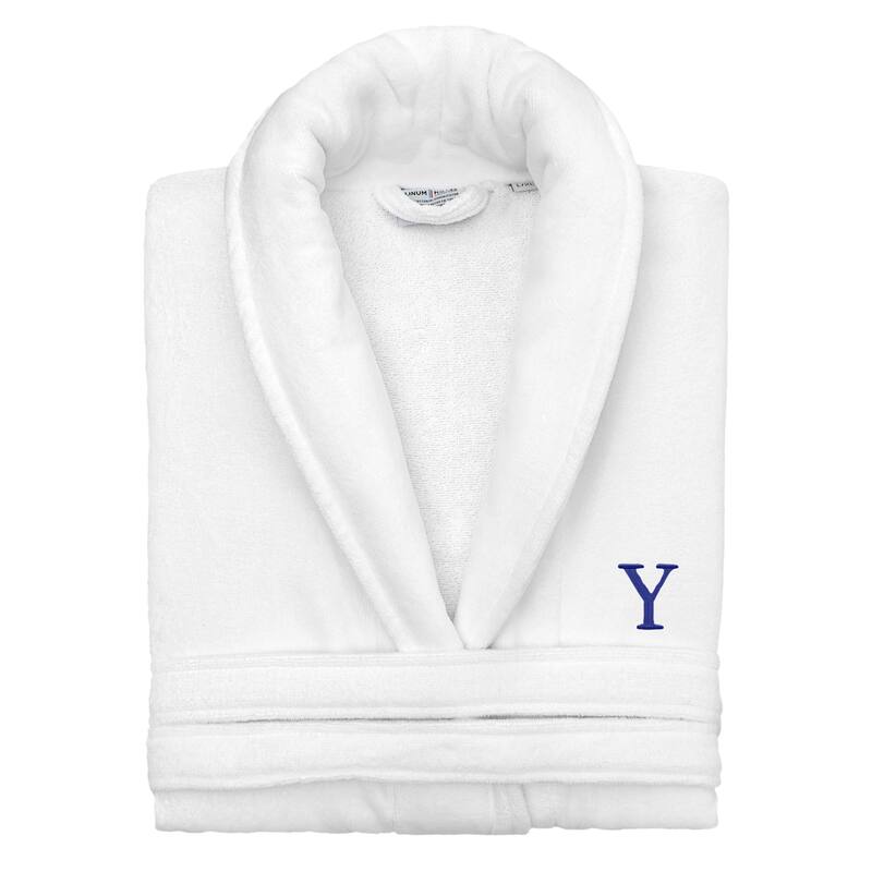Authentic Hotel and Spa 100% Turkish Cotton Personalized Unisex Anovia Velour Bathrobe - Navy Block Font - Small/Medium - Y