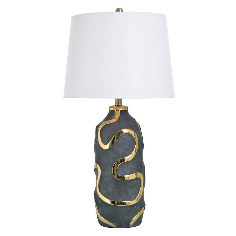 StyleCraft Ceramic Table Lamp - Izmir Gold - White Shade - Izmir Gold, Gray, White