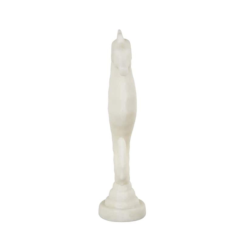 White Polystone Sea Horse Decorative Sculpture with Shimmering Details