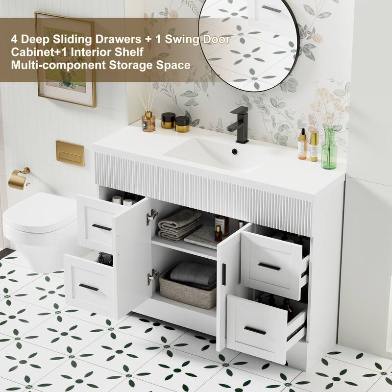 Modern 24/30/36/48" Wave-Line Bathroom Vanity Set with Sink & Faucet