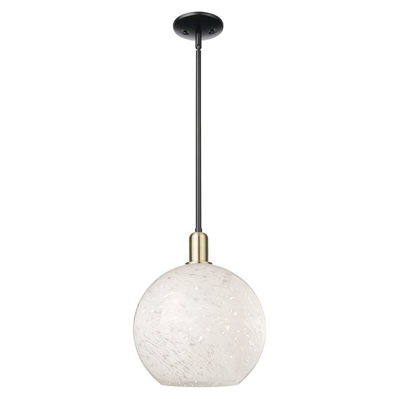 Innovations Lighting Endless Possibilities Arcadia - White Mouchette - 1 Light 12" Stem Hung Mini Pendant - Black Antique Brass