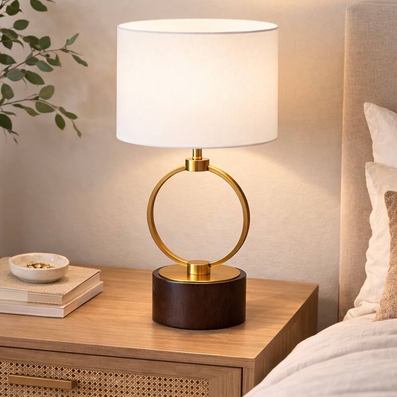 Colly Brass Ring Table Lamp with Wooden Base