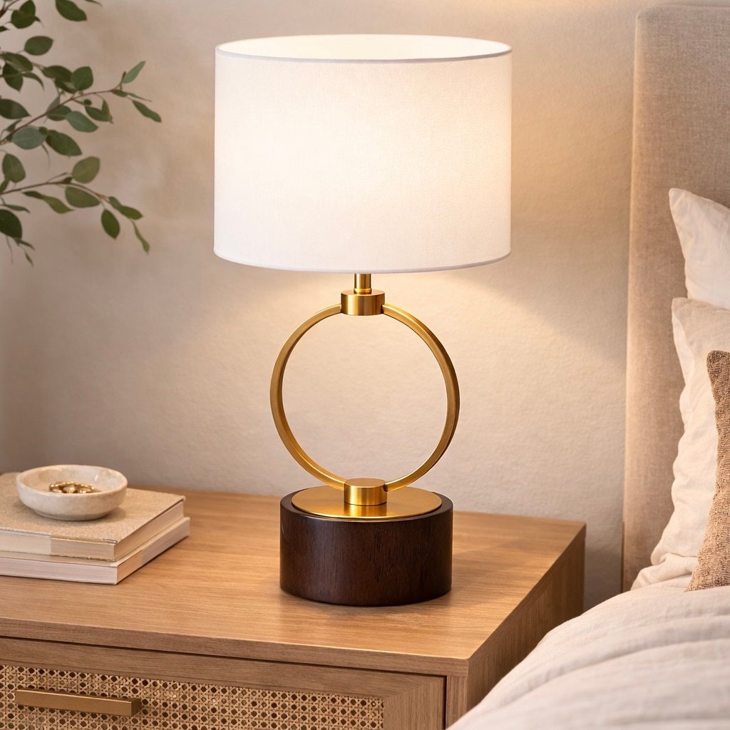 Colly Brass Ring Table Lamp with Wooden Base