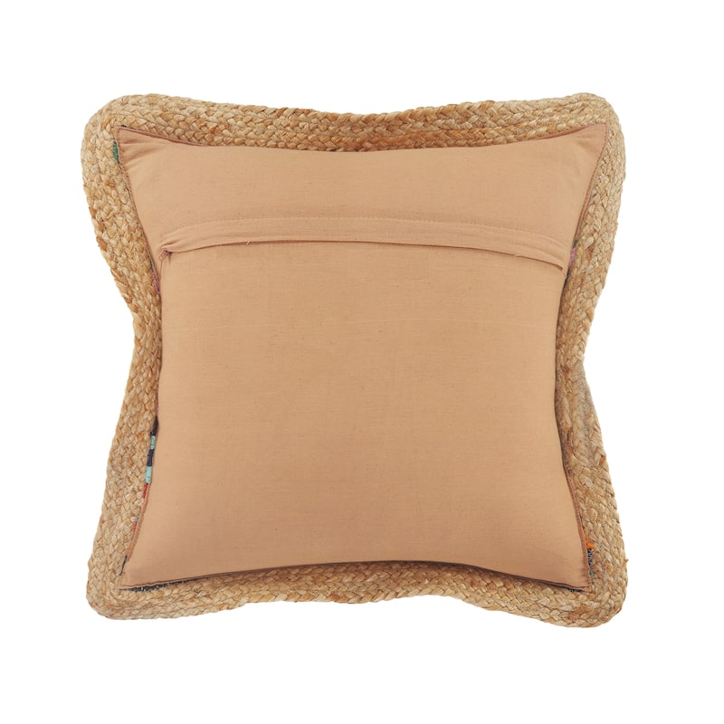 Sevita Bold Multicolored Chindi Jute Bordered Throw Pillow