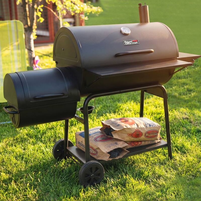 Royal Gourmet Charcoal Barrel Grill with Offset Smoker, Black