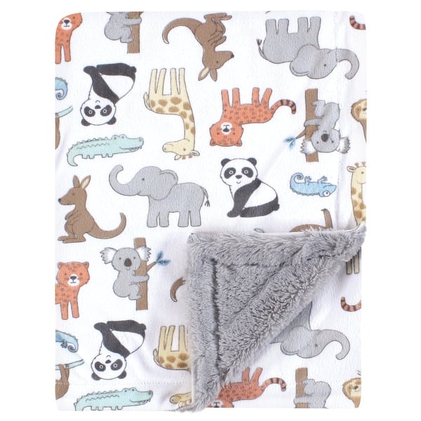 slide 1 of 1, Hudson Baby Plush Blanket with Furry Binding and Back, Zoo Animals, One Size - Zoo Animals - One Size One Size - Zoo Animals