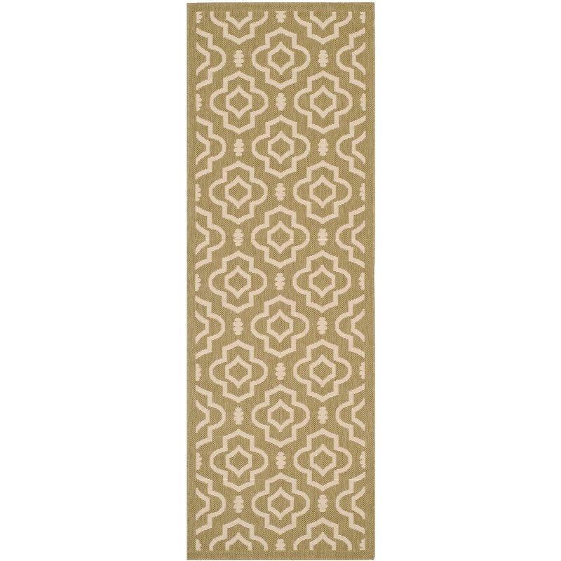SAFAVIEH Courtyard Ketty Indoor/ Outdoor Waterproof Patio Backyard Rug - 2'3" x 6'7" Runner - Green/Beige