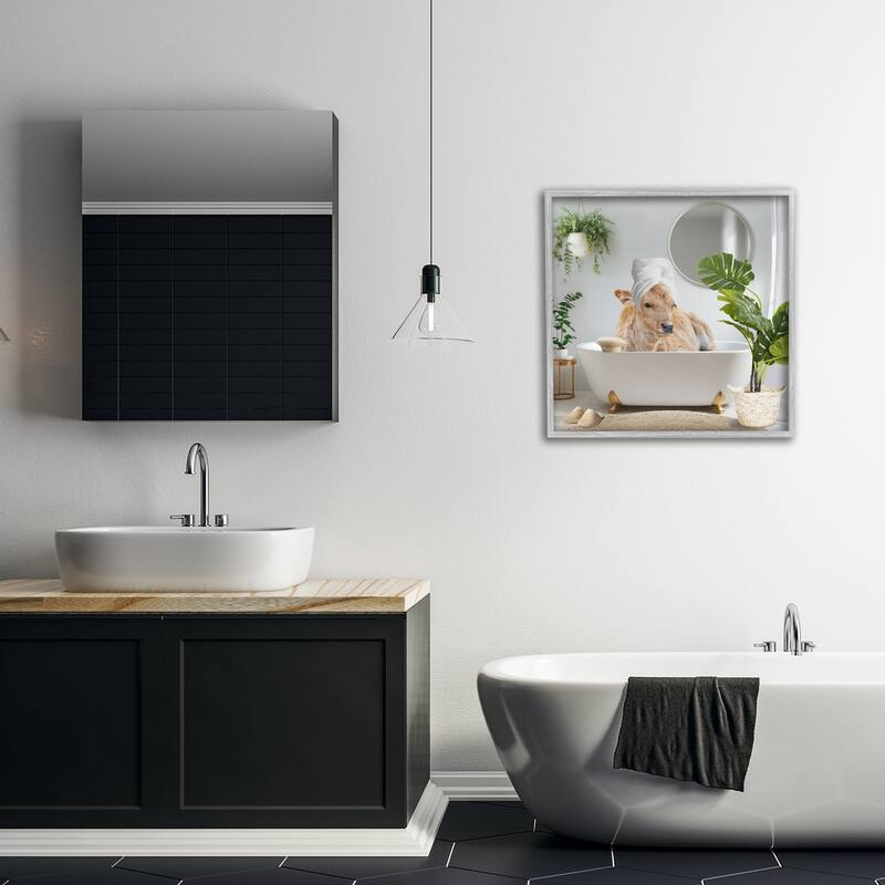 Stupell Pampered Cow in Bath Framed Giclee Art Design By CAD Designs