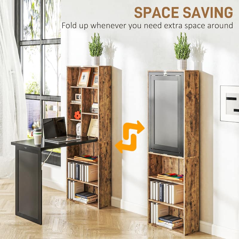 HOMCOM Convertible Folding Desk with Blackboard and Side Shelf Multi-Function Computer Office Workstation