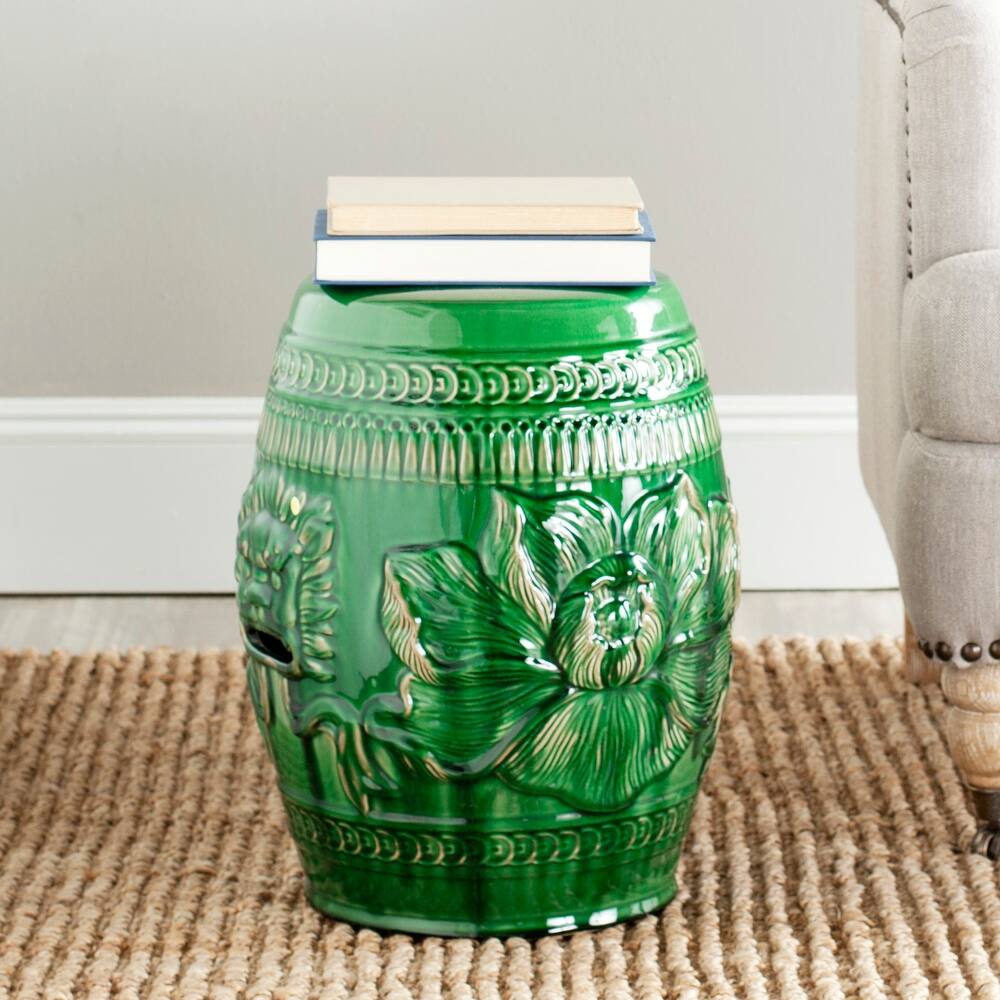 SAFAVIEH Paradise Ethyl Dragon Jade Green Ceramic Decorative Garden Stool
