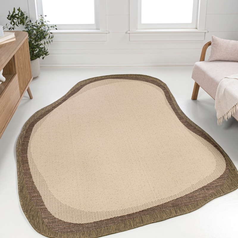 Wyatt Modern Rustic Abstract Indoor/Outdoor Shaped Area Rug - 8 ft. x 10 ft. - Beige/Brown