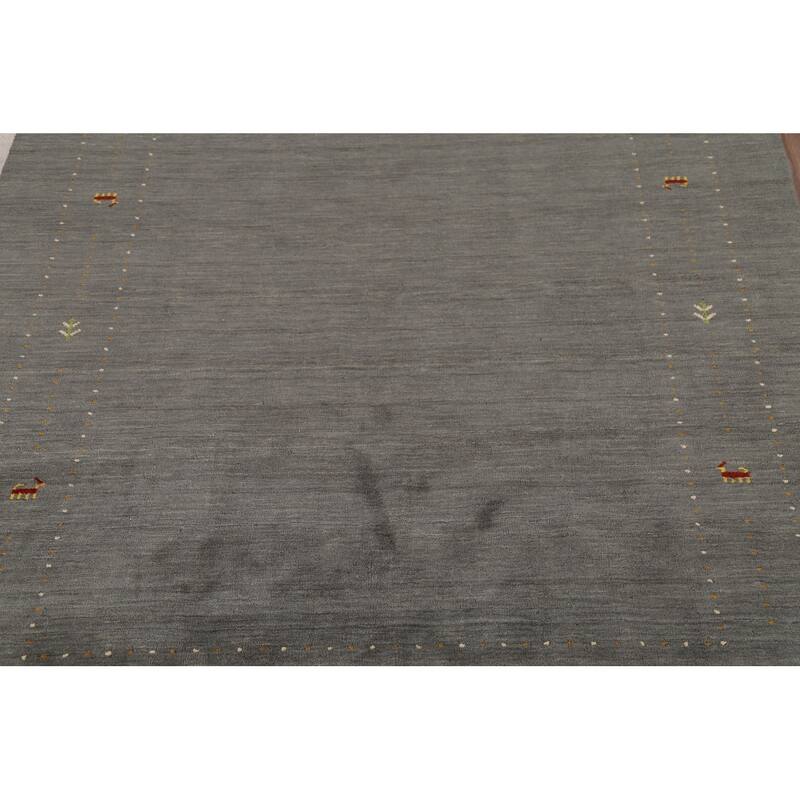 Gray Gabbeh Indian Area Rug Hand-Knotted Wool Carpet - 6'5"x 8'2"