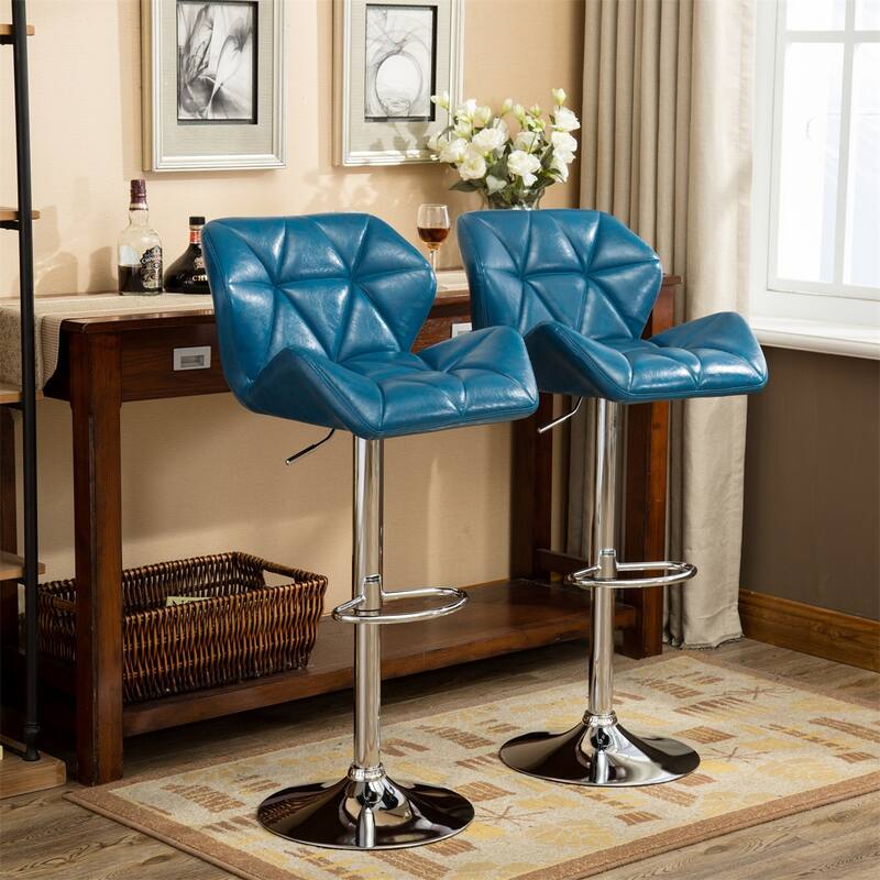 Contemporary Tufted Adjustable Height Hidraulic Bar Stools, Set of 2