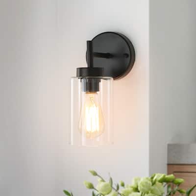 1-Light Modern Bathroom Vanity Light with Clear Glass Shades, Classic Wall Sconces for Dining Room Living Room