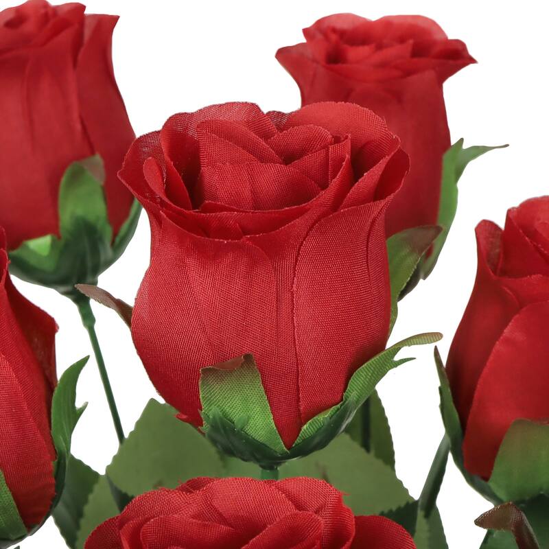 Set of 2 Red Artificial Rose Bud Flower Stem Bush Bouquet 19.5in - 19.5" L x 12" W x 12" DP