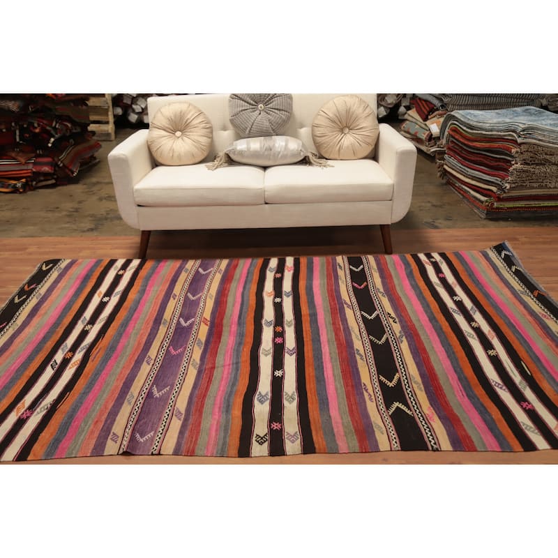 Hand Woven Oriental 100% Wool Carpet Southwestern Tribal Multi-Colored Kilim Area Rug - 8' 8'' X 5' 3''
