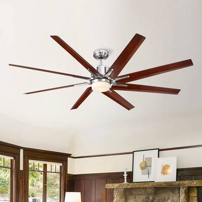 72-in Large Walnut 8-Blade LED Ceiling Fan with Wall Control and Light