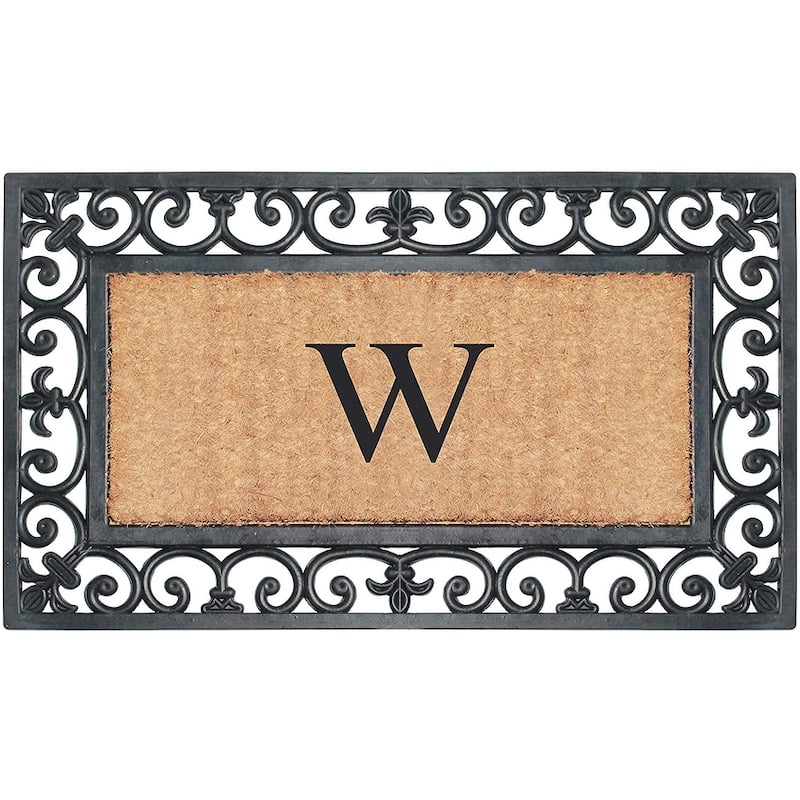 A1HC Rubber and Coir Paisley Border Monogrammed Outdoor Doormat Black, 18"X30" - W
