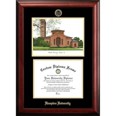 Hampton University 11w x 8.5h Gold Embossed Diploma Frame with Campus Images Lithograph