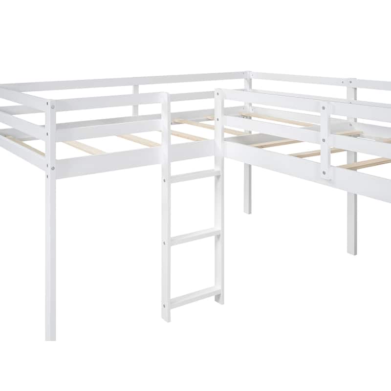 L-Shaped Twin Size Loft Platform Bed Frame with Ladder and Slide, Space-Saving Design with Fun Features for Kids Bedrooms