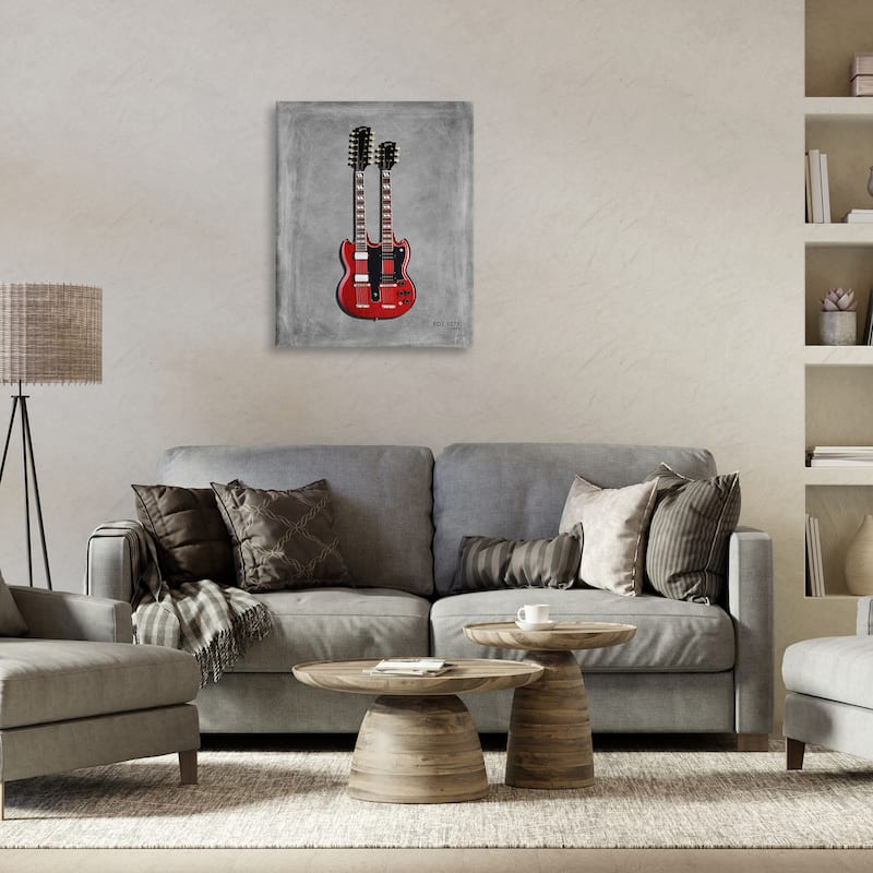 Stupell Red Double Neck Guitar Canvas Wall Art Design By Mark Rogan