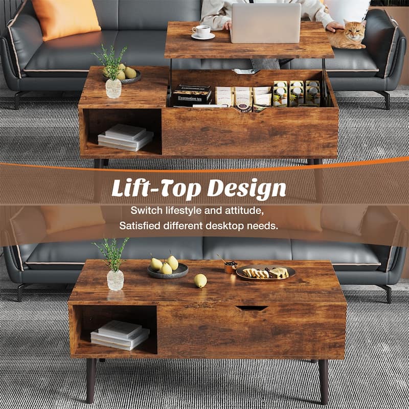 Coffee Table, Wood Lift Top Coffee Table with Storage Shelf, Lift Tabletop Dining Table for Home Living Room, Office