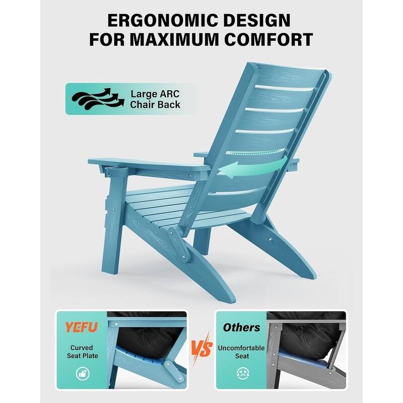 WINSOON HIPS Folding Adirondack Chairs with Arc Back & Cup Holder Set Of 2