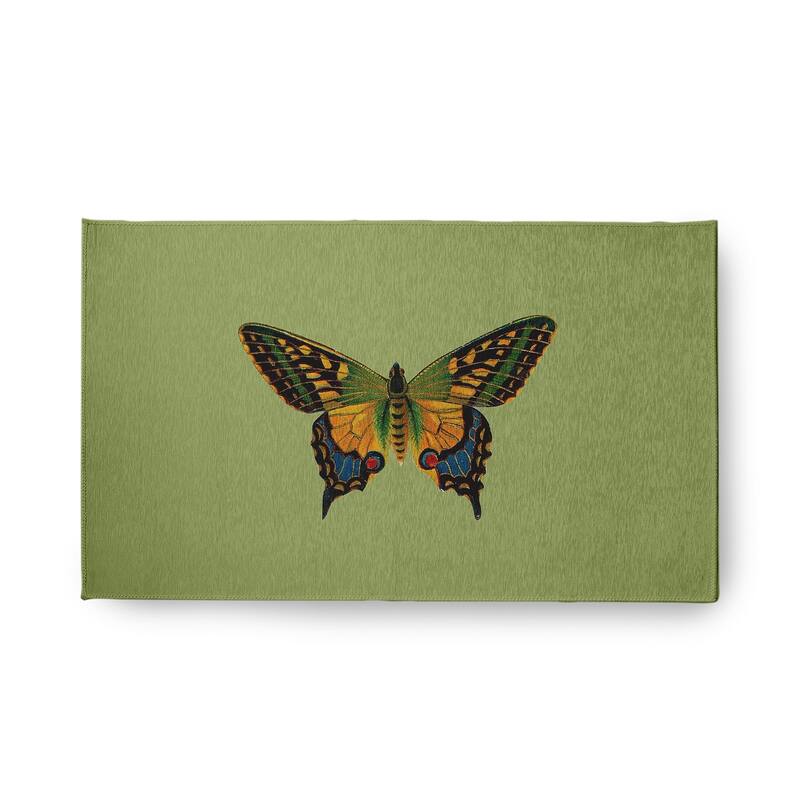 Colorful Butterfly Swallowtail Novelty Chenille Area Rug - Apple Green - 18" x 30"