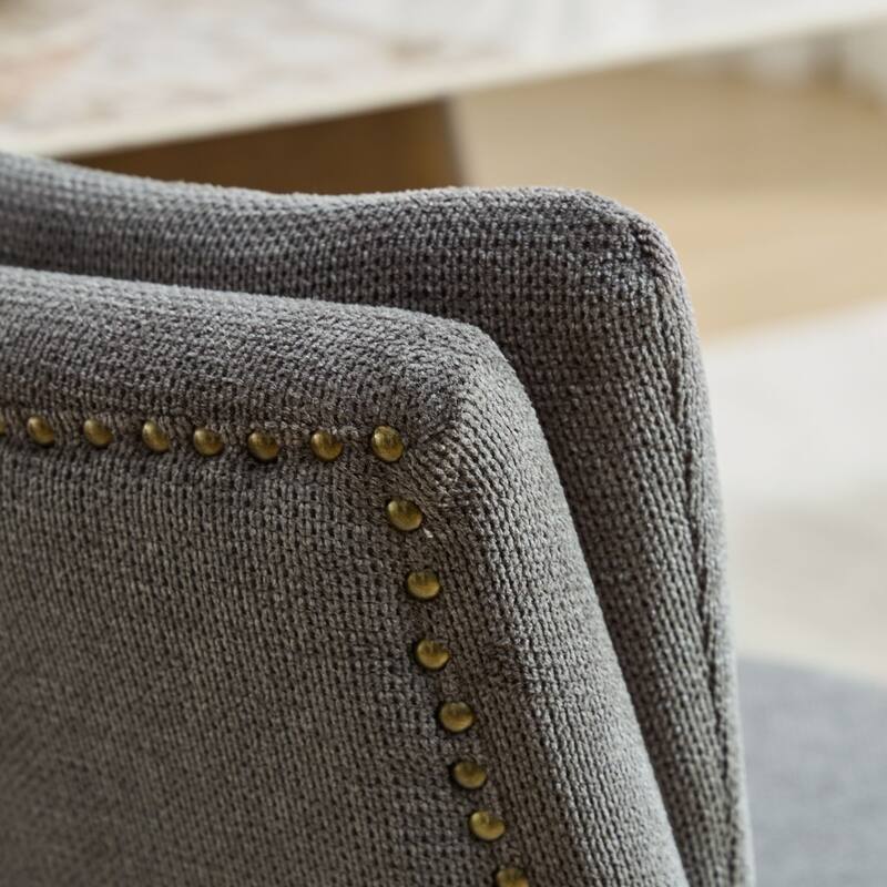 Double-layer Cushioned Dining Chairs Set of 2 Chenille Mid-Back Chair with Nailhead Trim Side Chair with Bent Wood Legs