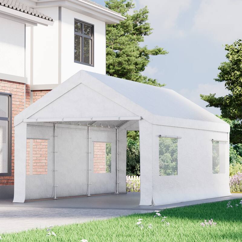 Heavy-Duty Fully Enclosed Carport - UV-Resistant, Waterproof Canopy with Roll-Up Windows & Reinforced Steel Frame
