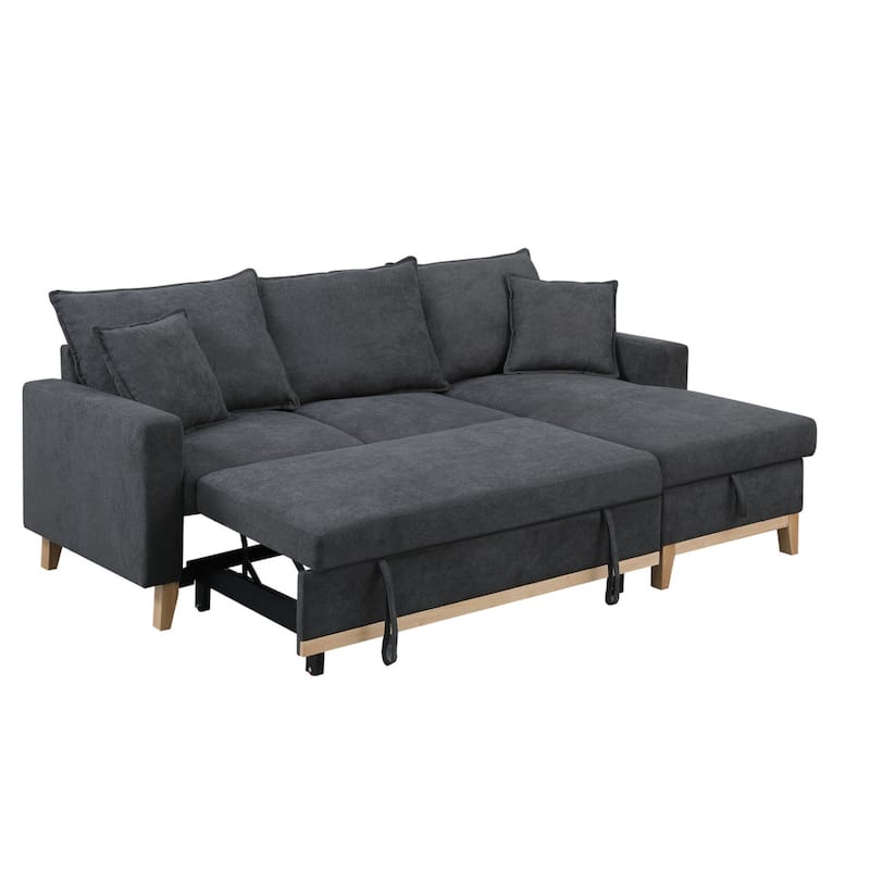 Colton 84.25-inch Dark Gray Woven Reversible Sleeper Sectional Sofa with Storage Chaise - 84.25"W x 57"D x 35"H