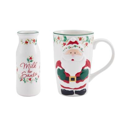 Pfaltzgraff Winterberry 18OZ Santa Mug/Bottle Set