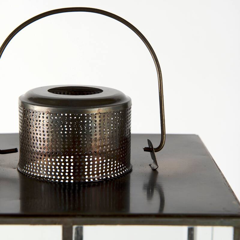 Grimwig Large Gold Metal & Glass Square Candle Holder Lantern