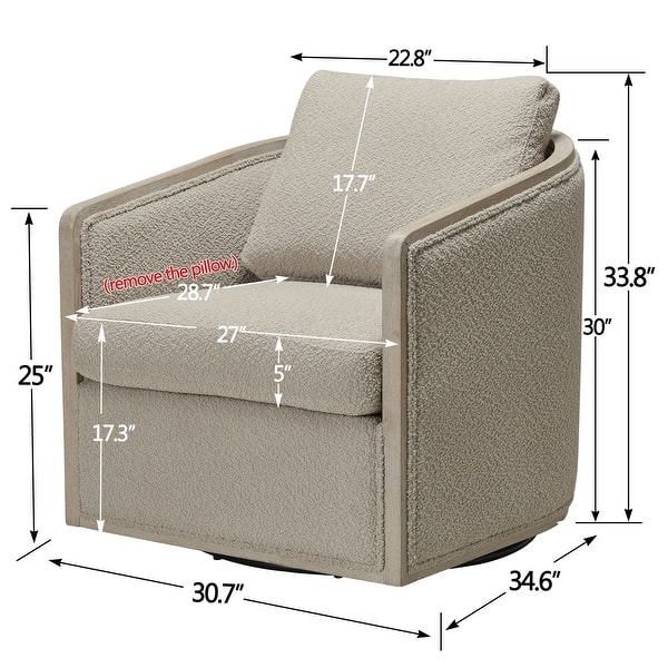 dimension image slide 0 of 12, KINWELL 31"W Oak Frame Upholstered Swivel Barrel Armchair