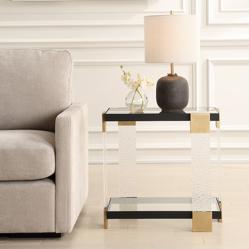 Tempered Glass Top Side Table - 25" - Satin Black