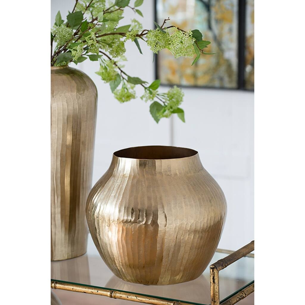 13.5x13.5x11.5" Aluminum Chisel Flower Vase, Gold
