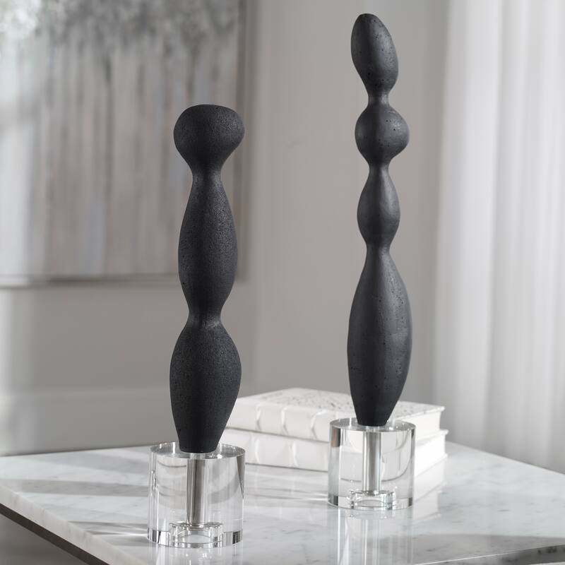 Uttermost Koa Black Marble Sculptures (Set of 2) - Large: 4x20x4, Small: 4x16x4