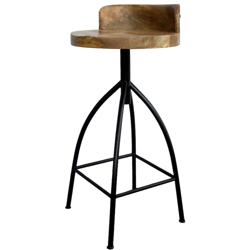 Pia 32-35 Extra Tall Adjustable Barstool, Natural Brown Mango Wood Seat, Black Iron Frame