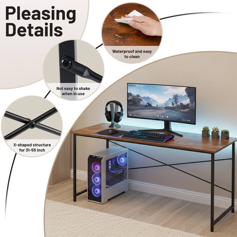 Computer Desk, 40-63 Inch Home Office Desk, Gaming Writing Work from Home Study Desk, Large Legroom, Sturdy Metal Frame