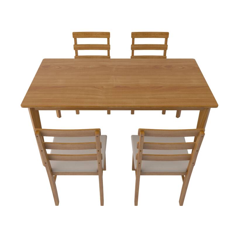 5-Piece Wood Dining Table Set with Upholstered Chairs, Kitchen Table Set with Spacious Tabletop for Dining Room