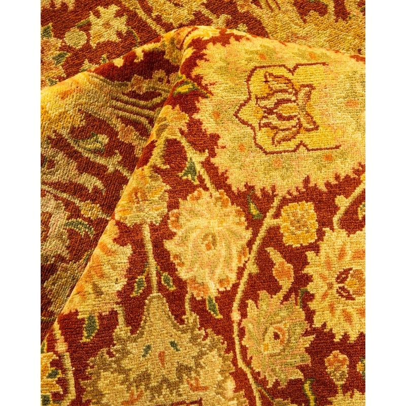 Overton Handknotted Wool Traditional Oriental Orange Area Rug - 5' x 8'