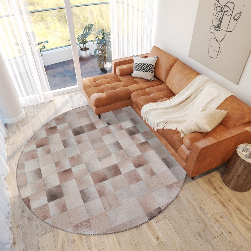 Indoor/ Outdoor Laredo Faux Hide Square Patchwork Washable Area Rug