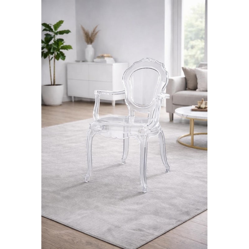 Designer Stacking Transparent Molded Plastic Dining Chairs With Arms Backs Crystal For Kitchen Desk Bedroom Outdoor Patio Indoor