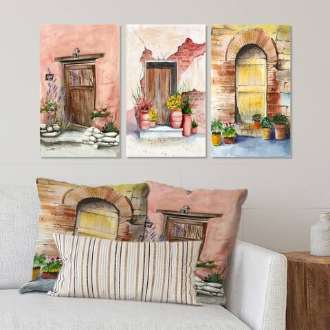 Designart 'Old Wood Door Of Country House' Vintage Art Set of 3 Pieces