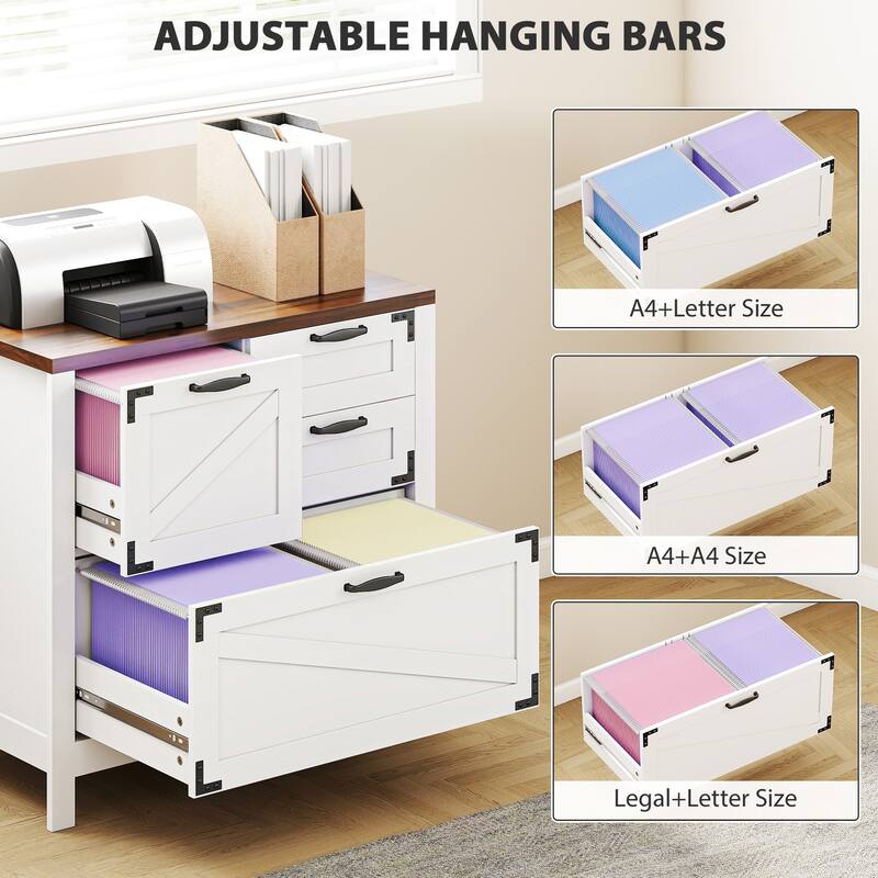 HOMCOM 4 Drawer File Cabinet, Farmhouse Lateral Filing Cabinet with Adjustable Hanging Rails for Letter/A4/Legal Size Files
