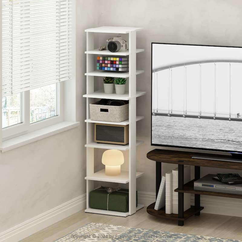 8 Tiers Wood Household Shelving Unit in White (12.64 in. W x 46.77 in. H x 12.13 in. D) - 12.64