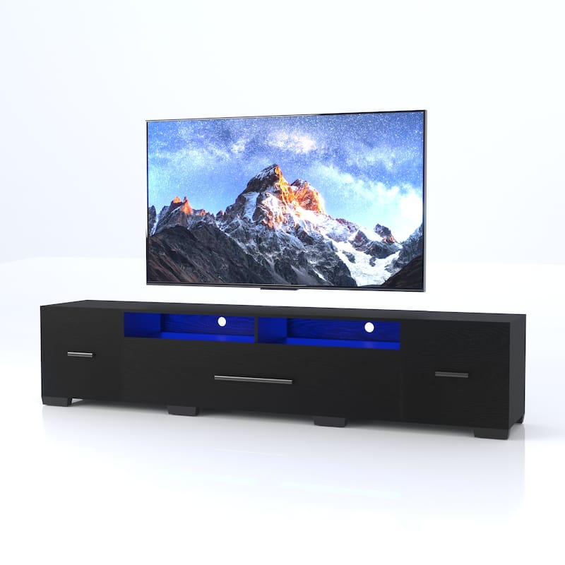 Black 82.68" TV Console with Storage Cabinets, Full RGB Color Selection and 31 Modes Changing Lights for TVs Up to 80"
